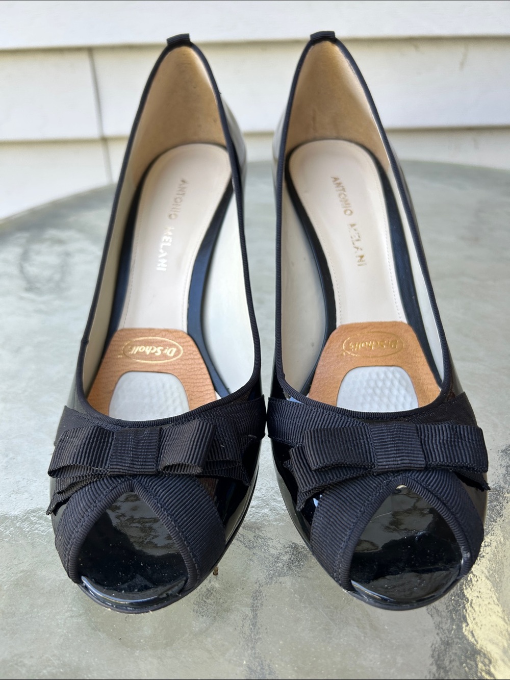 ANTONIO MELANI Black Peep-Toe Bow Heels